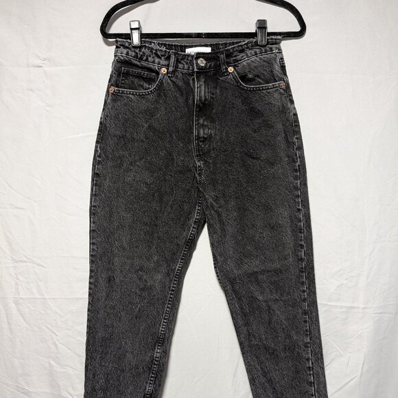 ZARA Women's 90's Style‎ Black High Rise Tapered Acid Wash Jeans Size 6 - Picture 1 of 7